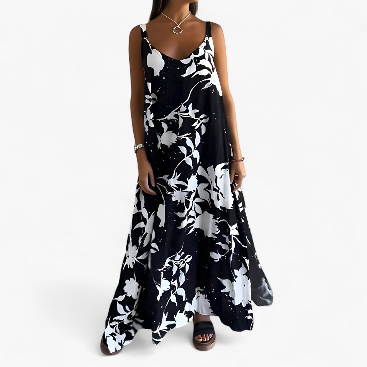 Vestito donna midi floreale astratto dalla vestibilità rilassata