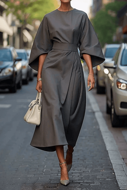 Vestito Midi Donna Annika | Cintura in Vita per Ufficio e Occasioni