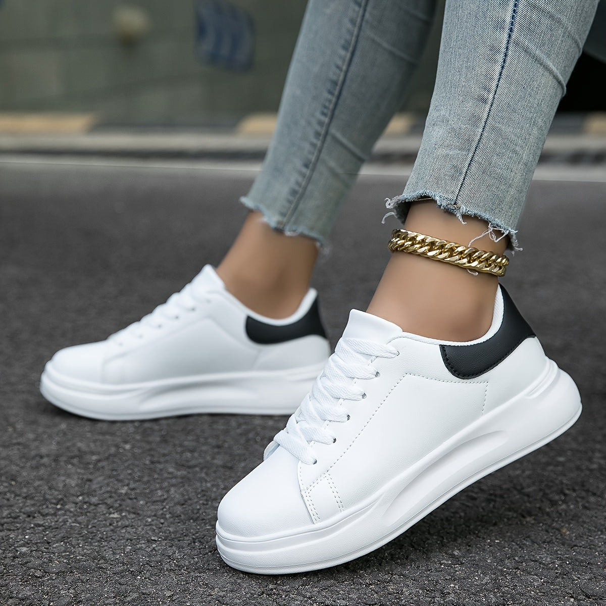 Sneaker Damen weiß – Kunstleder Low-Top Schuhe für Alltag & Freizeit