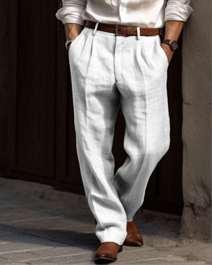 Beige Men's Elegant Casual Trousers Breathable Fabric — Lino Conti